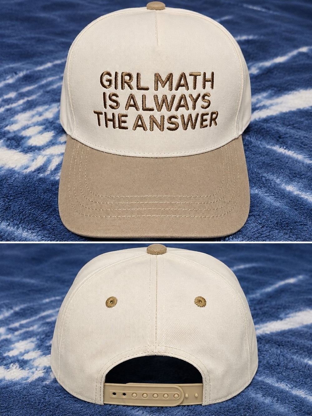 Girl Math Is Always The Answer Kids Baseball Cap - Cream & Tan